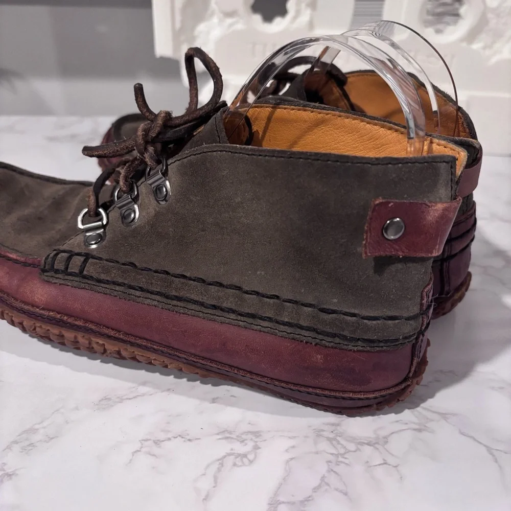 L.L. Bean Men’s Leather Moc Chukka Boots Brown Green Lace-Up Rugged Outdoor